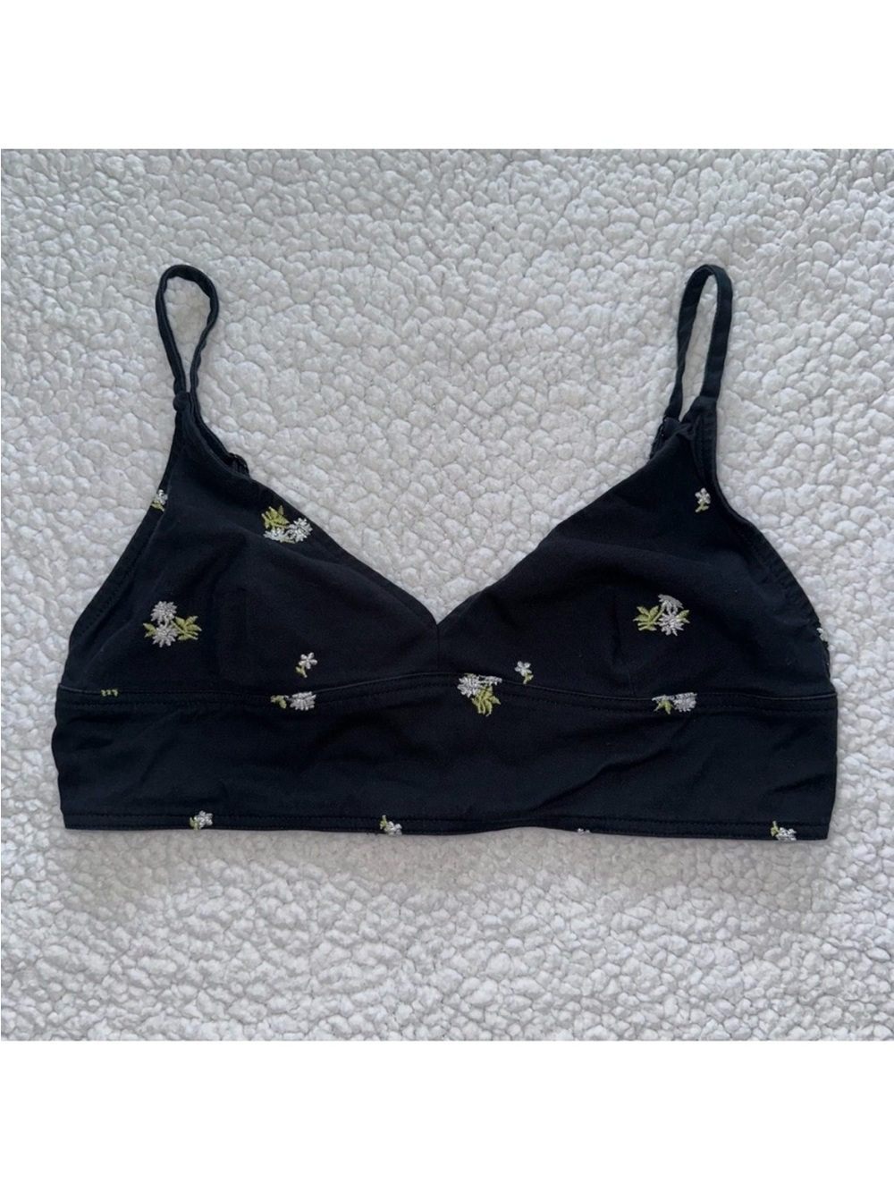 Urban Outfitters bralette crop top cami black white embroidered flowers floral L